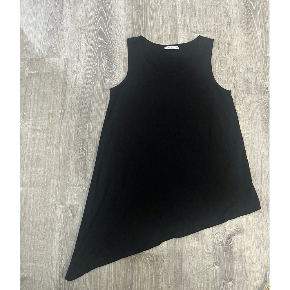 Bryn Walker Tank Top Black Asymmetrical Hem Bamboo Organic Cotton Lagenlook